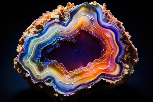 Abstrakt Przekrój agatu Kolorowy egzemplarz geody ucieleśniający bogactwo natury Ukryte klejnoty ujawniające fascynującą strukturę krystaliczną na polerowanej powierzchni chalcedonu