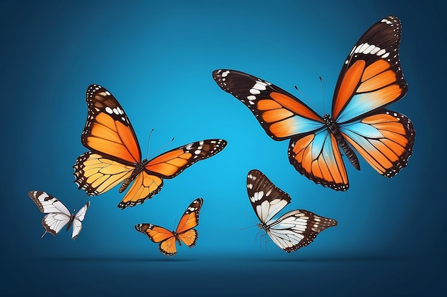 Abstrakt Transformacja cyfrowa biznesu innowacyjna ewolucja cyklu życia motyla niebieskie tło