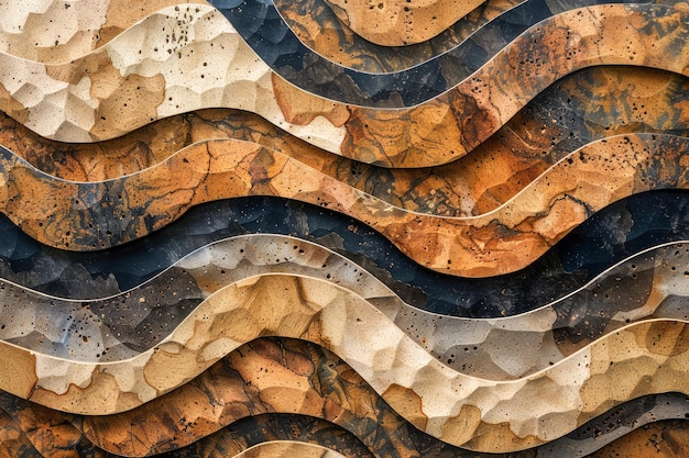 Abstrakt Wavy Patterned Background Texture w odcieniach ziemskich z elementami kamienia i piasku dla grafiki