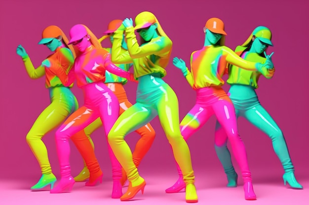 Acid color dancing girls retro muzyka elektroniczna generująca ai