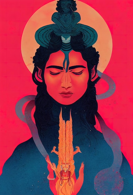 Adiyogi shiva portret ilustracja indyjski oświecony bóg