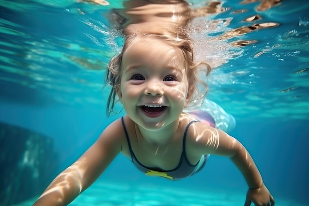 Adorable baby pływanie pod wodą Diving toddler