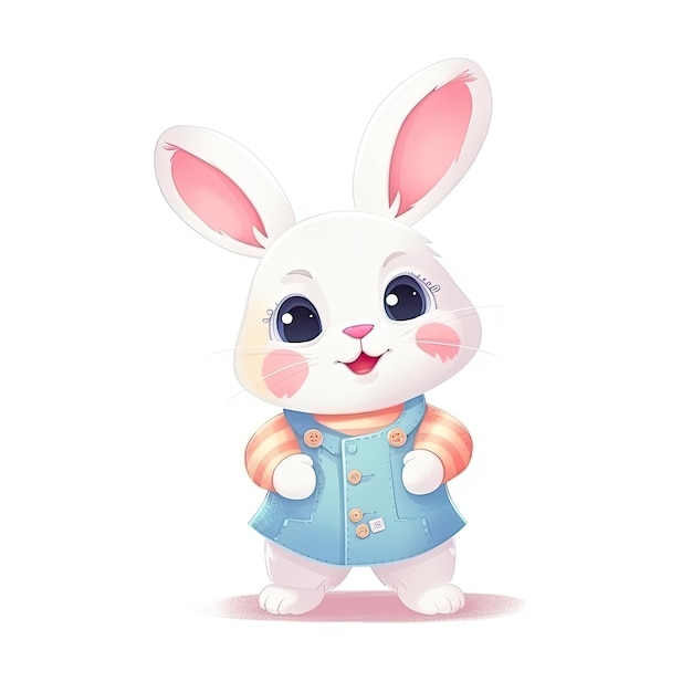 Adorable Easter Bunny kreskówka na białym tle Generative AI