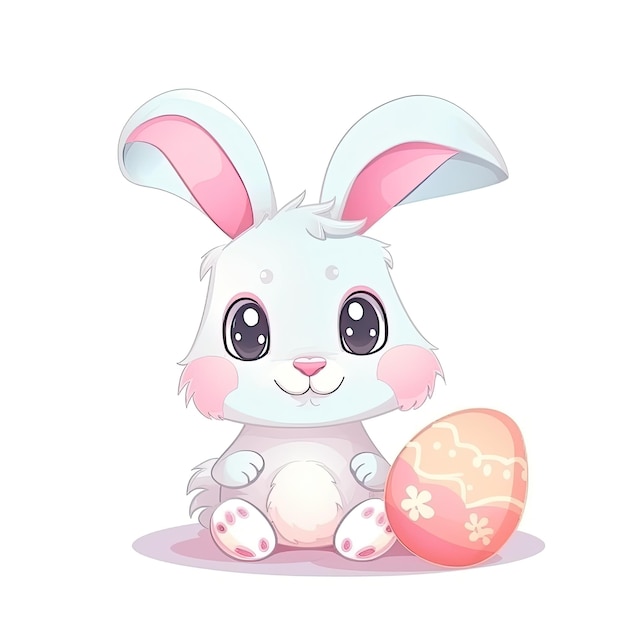 Adorable Easter Bunny kreskówka na białym tle Generative AI