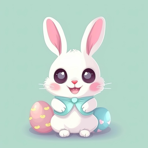 Adorable Easter Bunny kreskówka na pastelowym kolorze tła Generative AI