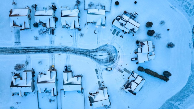 Aerial Snowy Suburban Serenity Winter Neighborhood