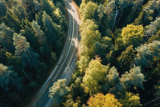 Aerial Symphony Forest Road pod słonecznym baldachimem