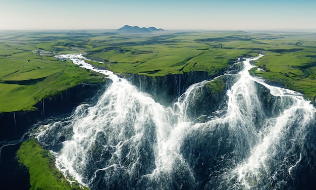 aerial_view_waterfall_falling_from_hills_landscape