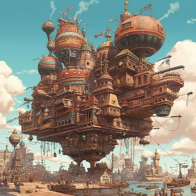 Aetherial Heights Steampunk Inspirowane pływające miasto ujawnione