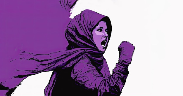 Afganka walcząca o swoje prawa Kobiety przeciwko uciskowi i nierównościom reżimu talibów wobec kobiet Kolorowa ilustracja Generatywna sztuczna inteligencja