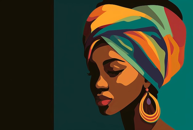 african american kobieta twarz portret jasny igital generowane ilustracji