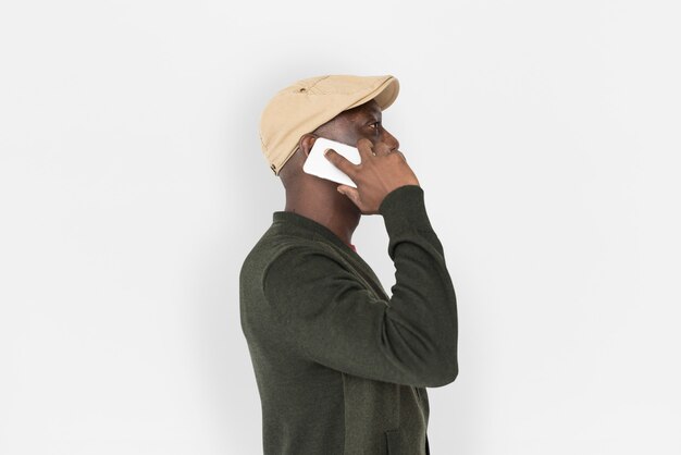 African Descent Man Phone Concept