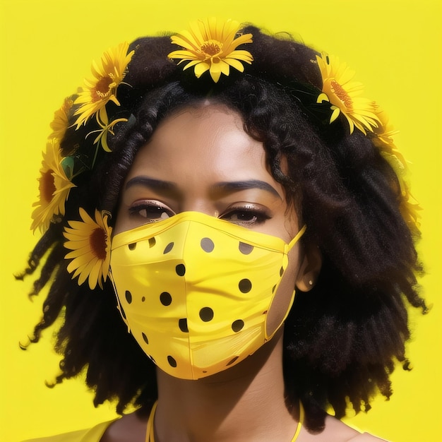 Afro dziewczyna ubrana w żółtą maskę