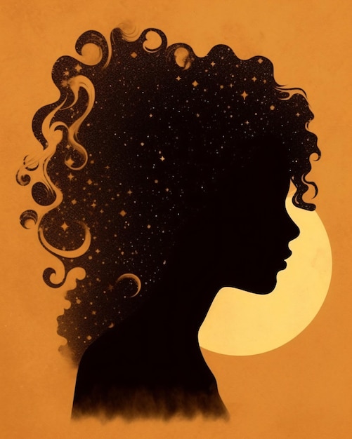 Afro kobieta głowa sylwetka czarna dziewczyna z kręconymi włosami ilustracji wektorowych