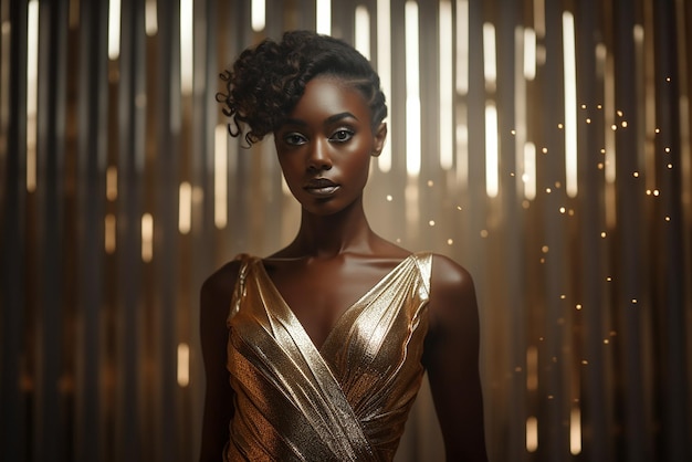 Afro kobieta w złotej sukience