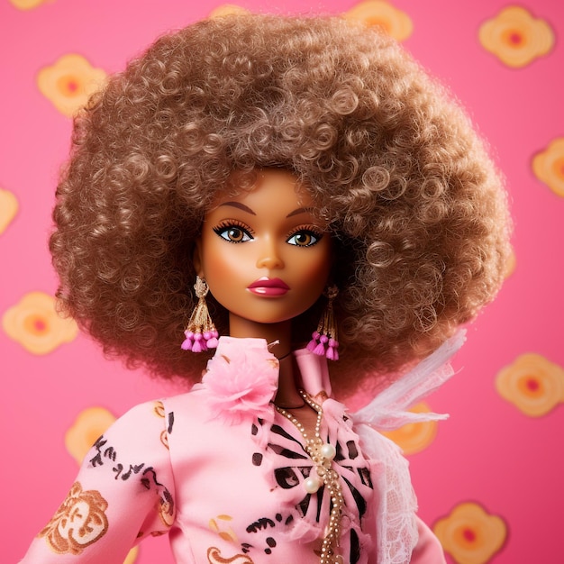 Afro lalka ozdobiona pięknym, żywym ubraniem dziewczyny.