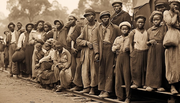 Afroamerykanie rodzina niewolników lub grupa czarnych niewolników reprezentująca pięć pokoleń, wszyscy urodzeni