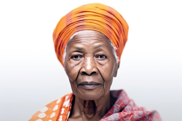 Afroamerykanin portret starszej pani Piękna afroamerykanka staruszka kobieta z czystą, świeżą skórą na białym tle Pielęgnacja twarzy Zabieg na twarz Kosmetologia uroda i spa Generative Ai