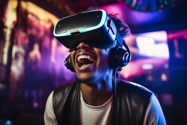 Afroamerykanin zachwycony doświadczeniem VR generowanym przez Ai