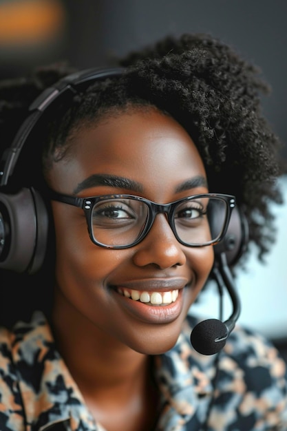 Afroamerykańska dziewczyna z obsługi klienta doradza klientom w call center