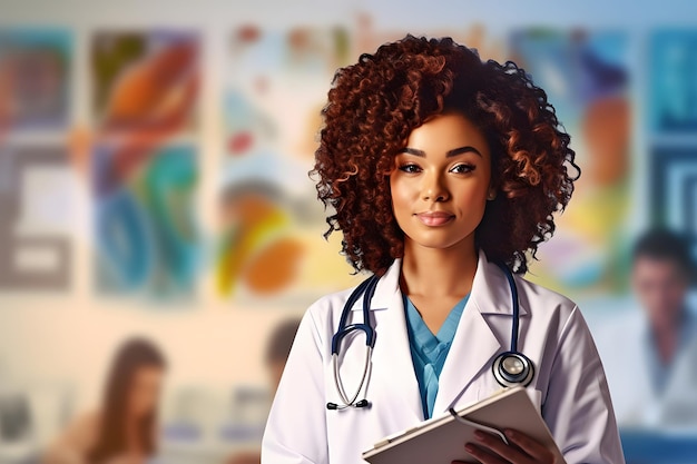 Afroamerykańska ilustracja lekarza Czarnego lekarza lub pracownika służby zdrowia ze stetoskopem