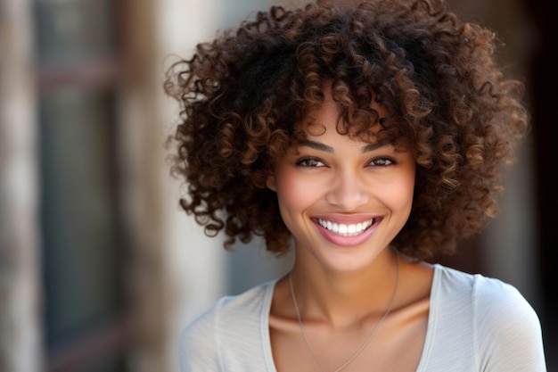 Afroamerykańska kobieta z ciepłym uśmiechem pokazującą swoją indywidualność i pewność siebie
