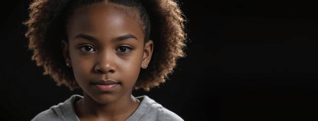 Afroamerykańska nieletnia dziewczyna izolowana na czarnym tle z przestrzenią do kopiowania