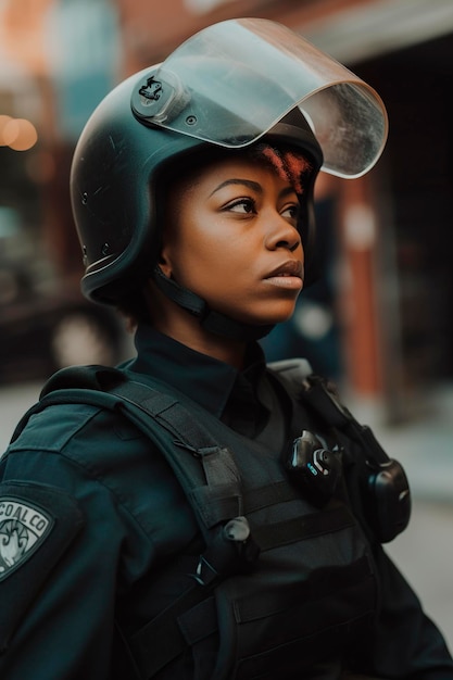 Afroamerykańska policjantka w mundurze