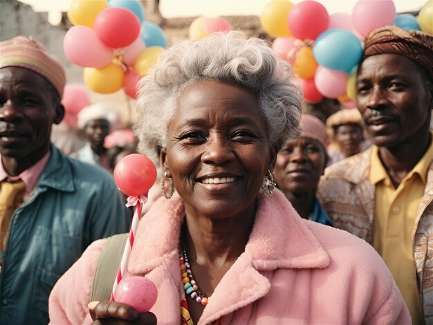 Afryka starzy mężczyźni i kobiety zbliżenie wesoły szczęśliwy wata cukrowa czekolada cukierek kij bańka b