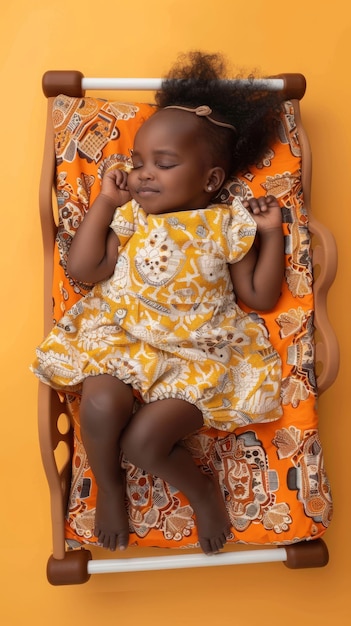 Afrykańska dziewczynka śpiąca uśmiechnięta na małym materacu