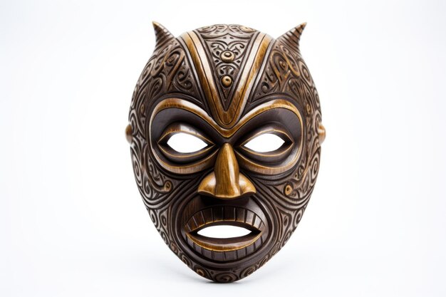 Zdjęcie afrykańska etniczna rytualna maska plemienna izolowana na białym tle współczesna interpretacja maski wojownika plemiennego tradycje i zwyczaje afryki