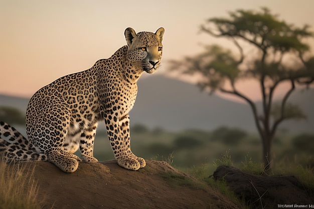 Afrykańska leopardka pozuje w pięknej