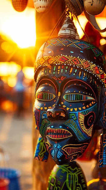 Afrykańska Maska Plemienna o żywych kolorach