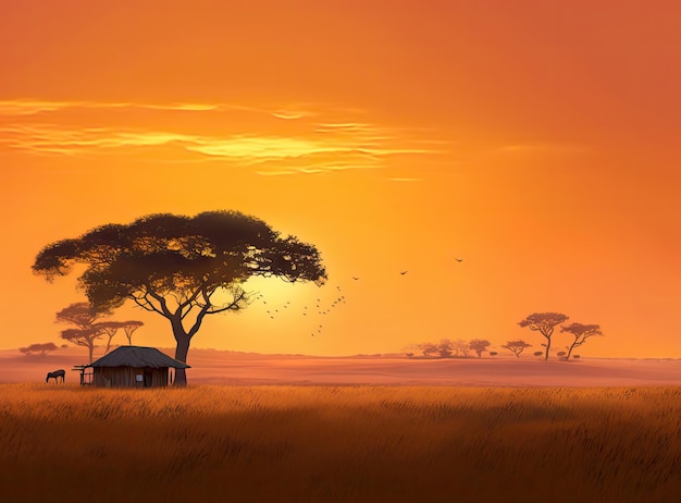 Afrykańska sawanna w wieczornym świetle