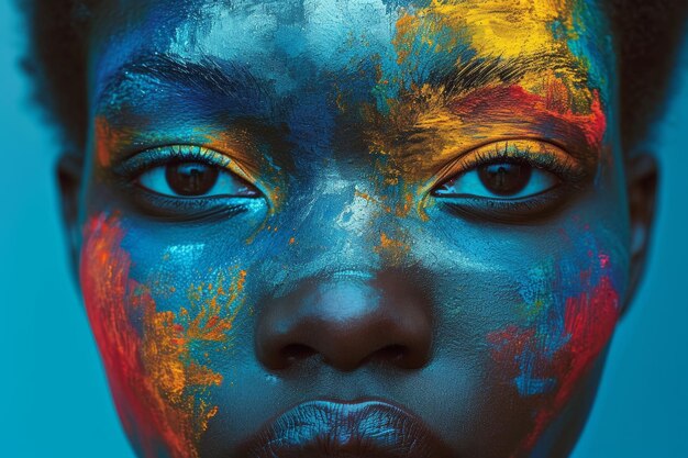 Afrykańska twarz w stylu artystycznym Twarz pomalowana farbą