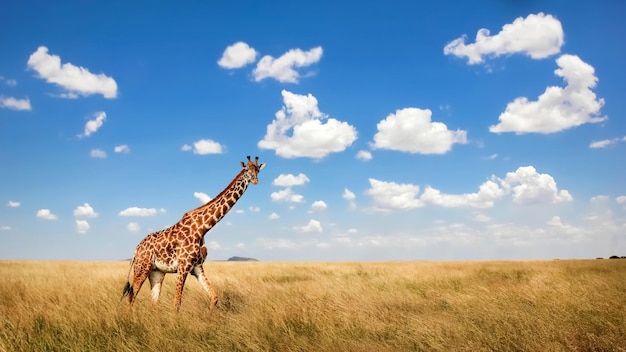 Afrykańska żyrafa na sawannie Afryka Tanzania Park Narodowy Serengeti