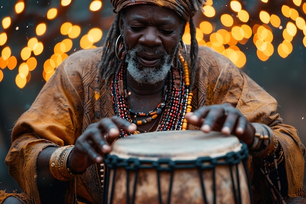 Afrykański mężczyzna grający na perkusji