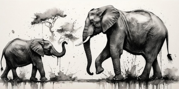Afrykański słoń cyfrowy obraz obraz czarno-biały