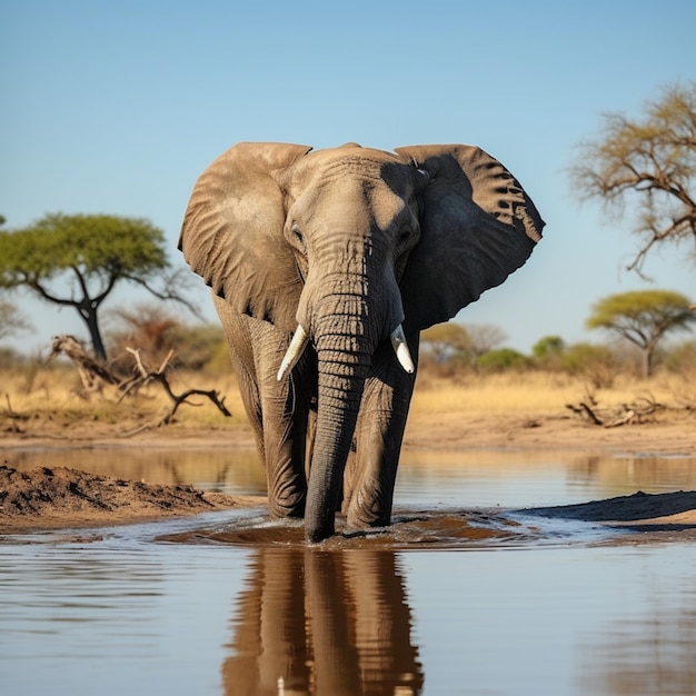 Afrykański słoń gaszący pragnienie tworzy spokojną scenę z wodą dla mediów społecznościowych Post Si