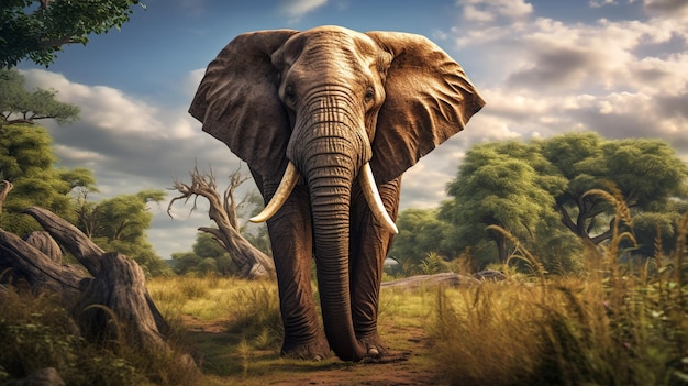 Afrykański słoń przechodzi przez sawannę majestatyczny wygląd świat dziki dzień