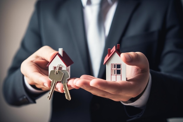 Agent nieruchomości pokazujący klucze do domu