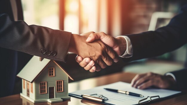 Agent nieruchomości uściska rękę klientowi po podpisaniu umowy Sukces biznesowy Nieruchomości