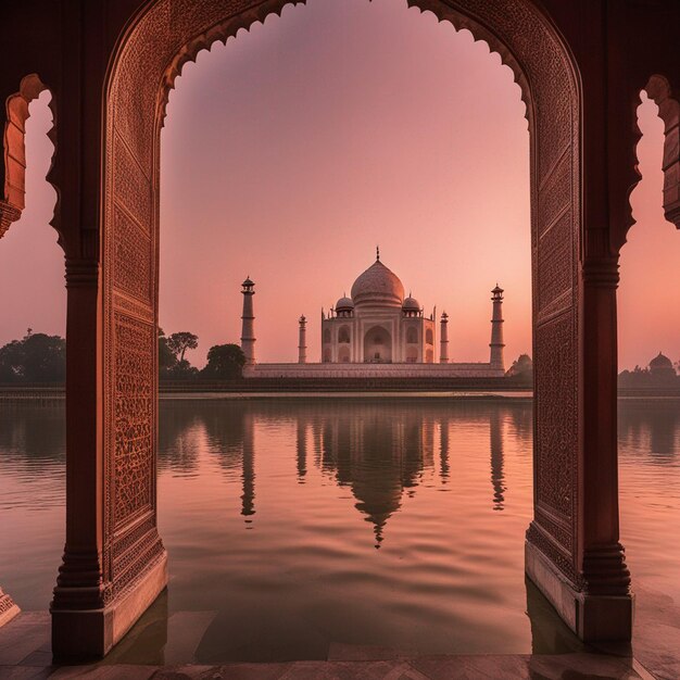 Zdjęcie agra taj mahal, widok z boku, fotografia z przodu