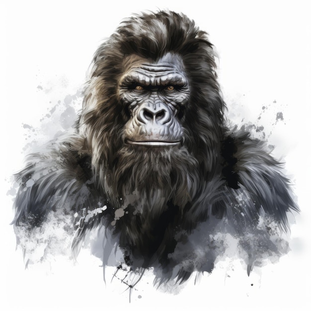 Agresywna cyfrowa ilustracja goryla w akwarelach