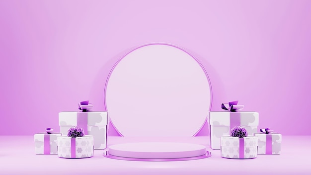 AH Cylinder abstrakcyjna minimalna scena z geometryczną platformą na różowym podium pokazuje produkty kosmetyczne