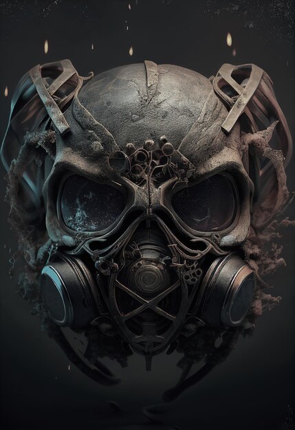 Zdjęcie ai ai sztuka ilustracja sztucznej inteligencji czaszka maska gazowa przerażająca sztuka abstrakcyjna tapeta maska ciemna