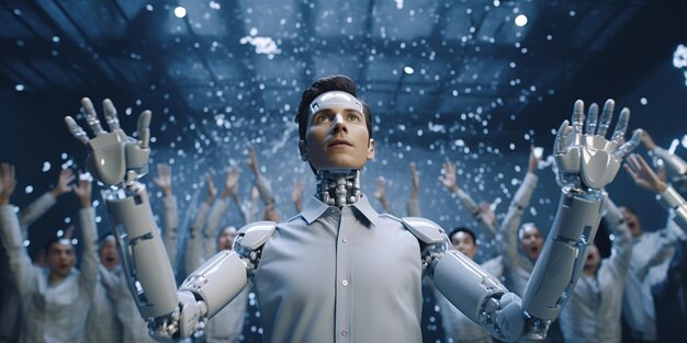 Ai android of Futuristic Robot humanoidalny z oświetleniem kinematograficznym Koncepcja sztucznej inteligencji