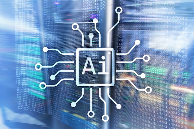 AI Automatyzacja sztucznej inteligencji i nowoczesna koncepcja technologii informacyjnej na wirtualnym ekranie