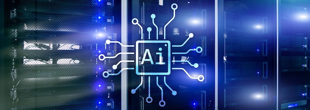 AI Automatyzacja sztucznej inteligencji i nowoczesna koncepcja technologii informacyjnej na wirtualnym ekranie