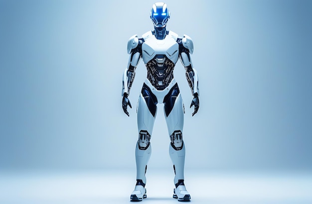 Zdjęcie ai cyborg stojący na białym tle